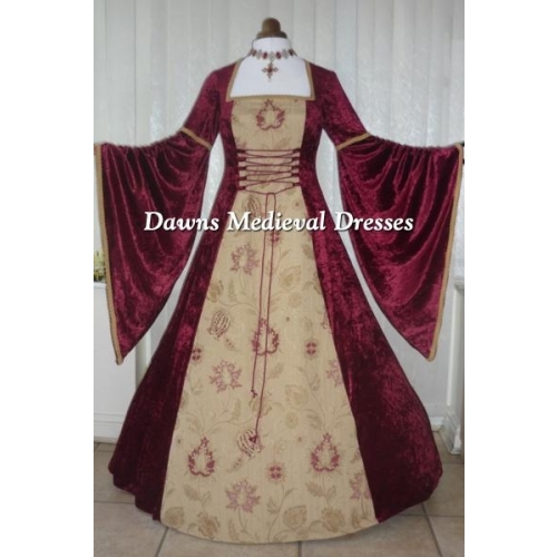 Renaissance Medieval Burgundy Velvet  Dress